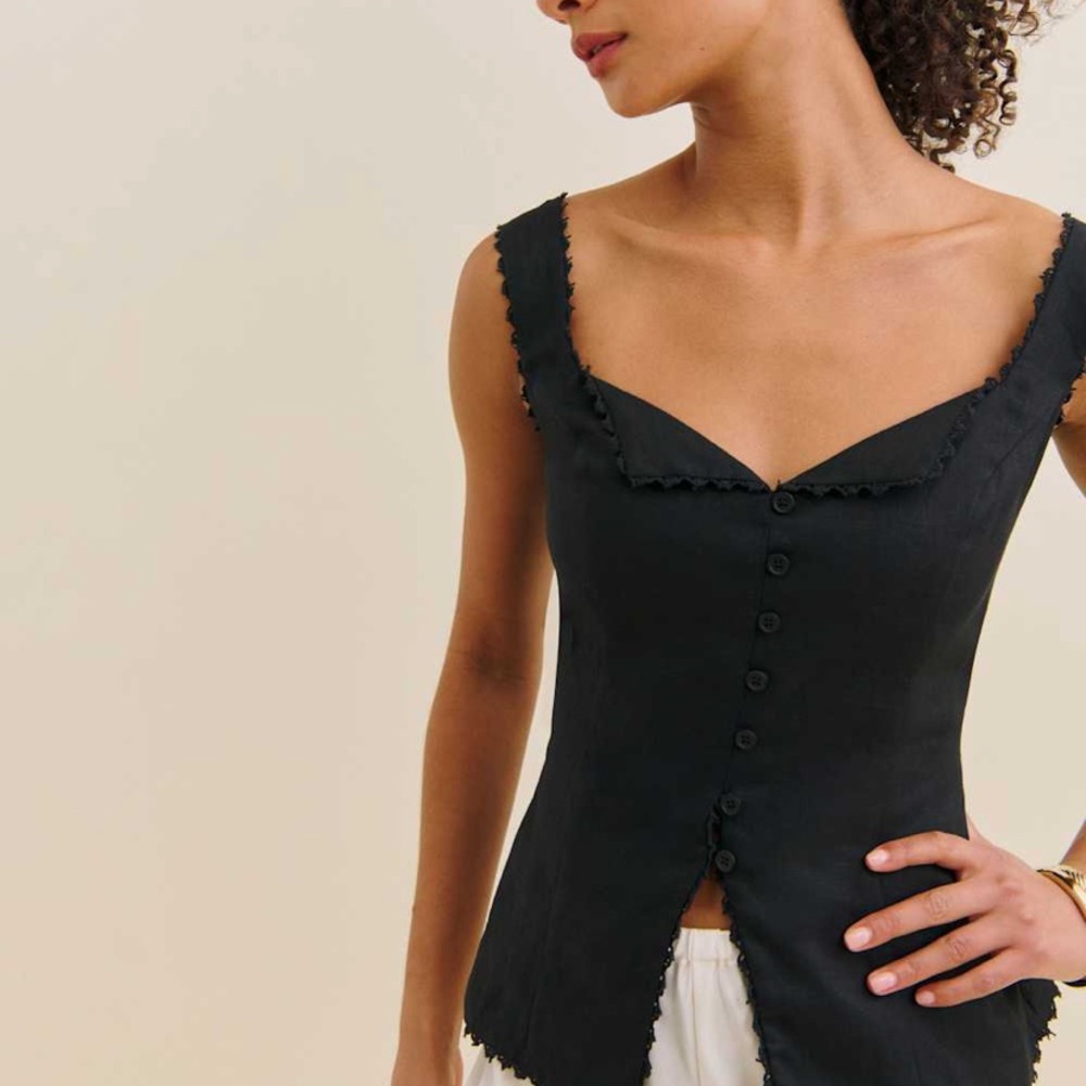 Reformation Viola Linen Top Black